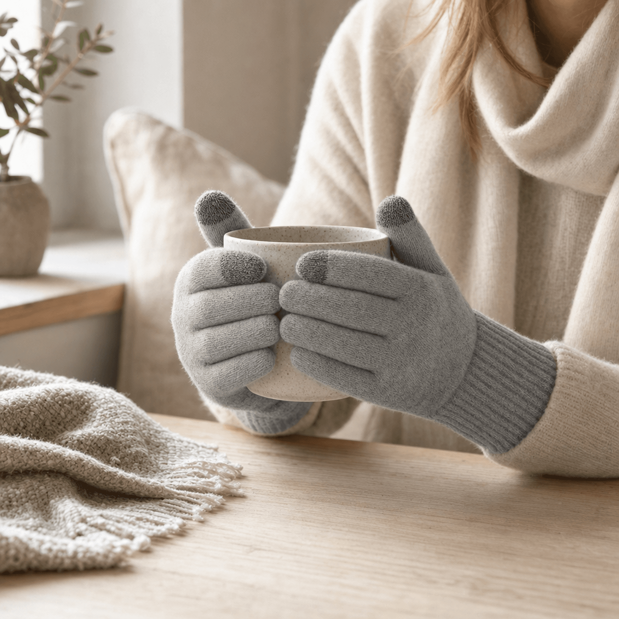 Grey Touchscreen Wool Gloves — alternate view