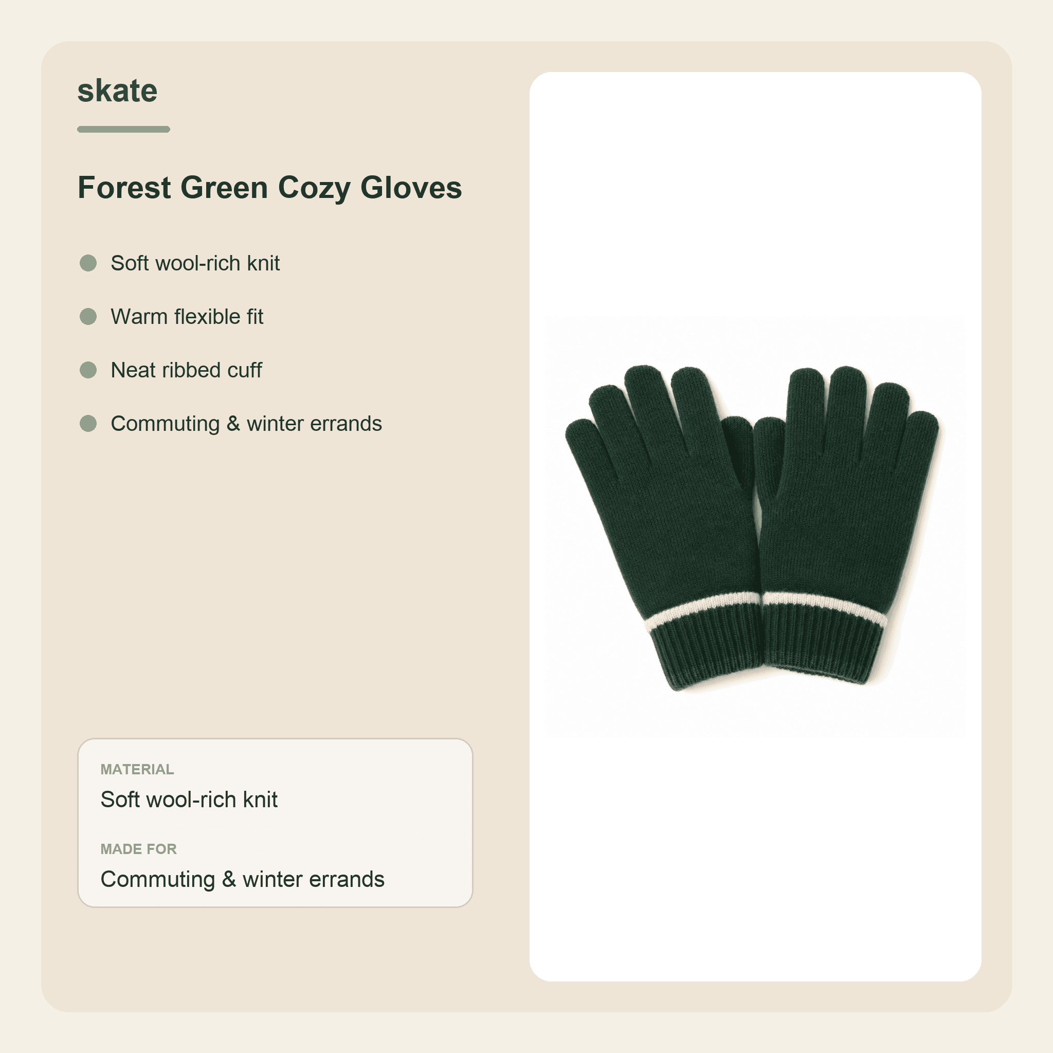 Forest Green Cozy Gloves Details