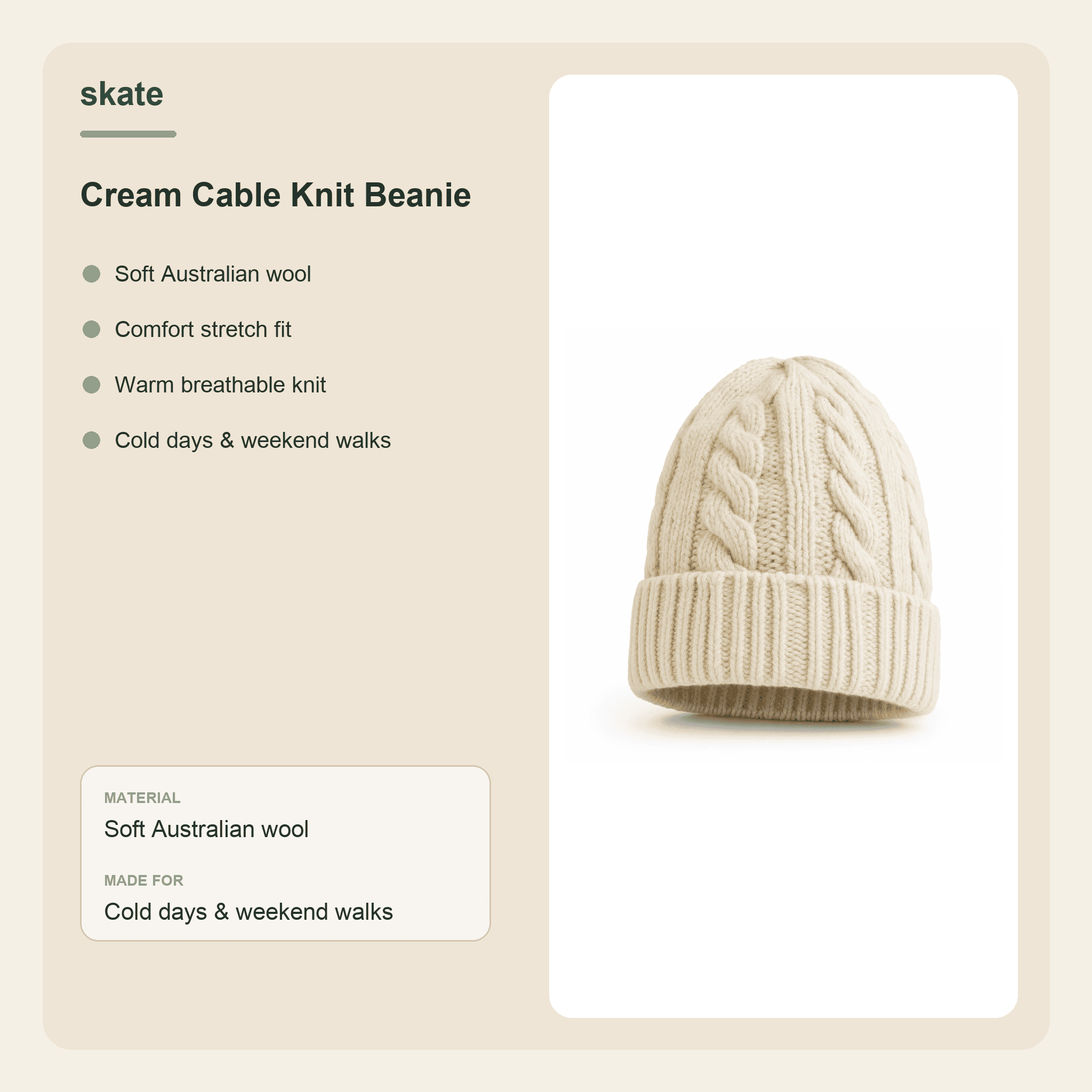 Cream Cable Knit Beanie Details
