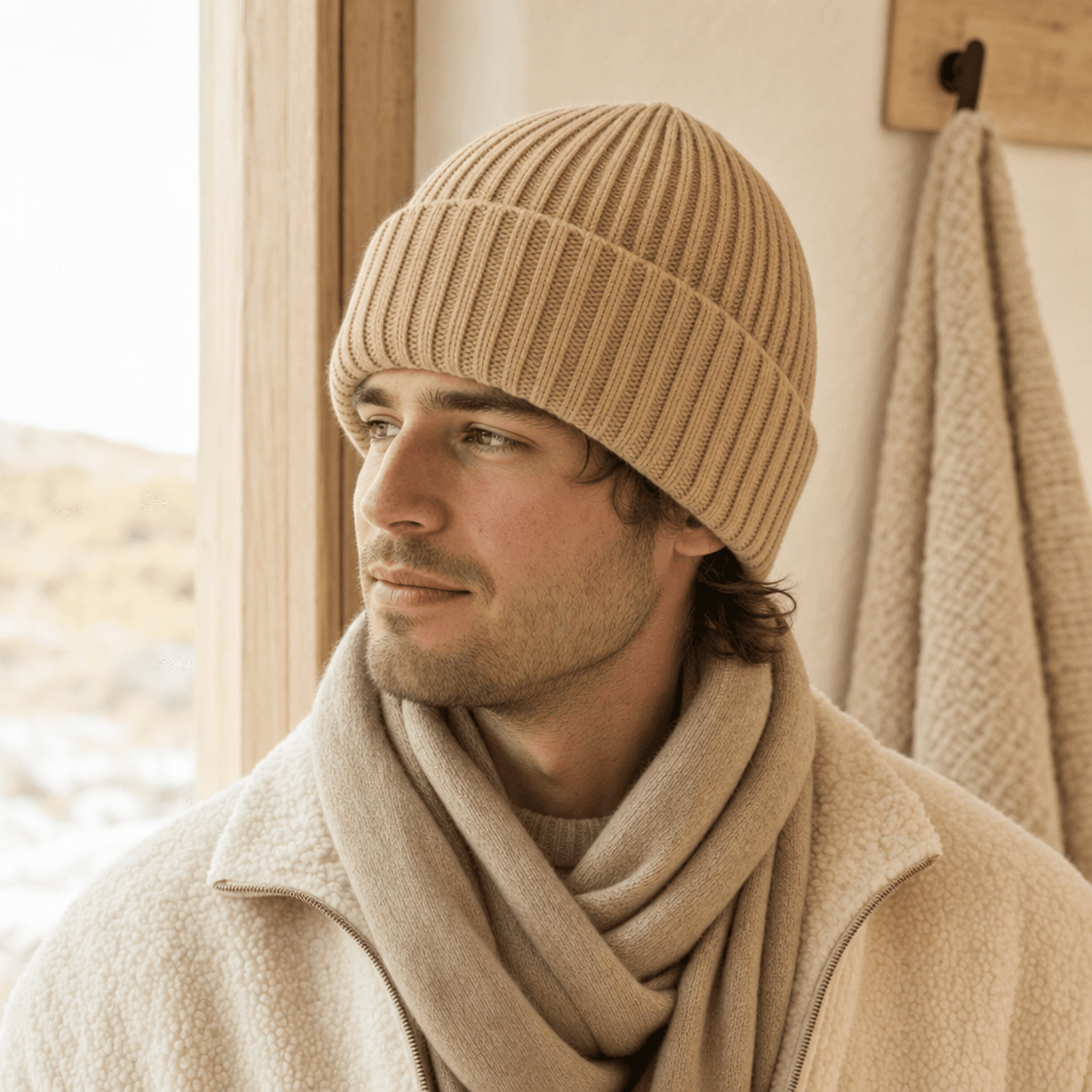 Camel Ribbed Beanie — alternate view