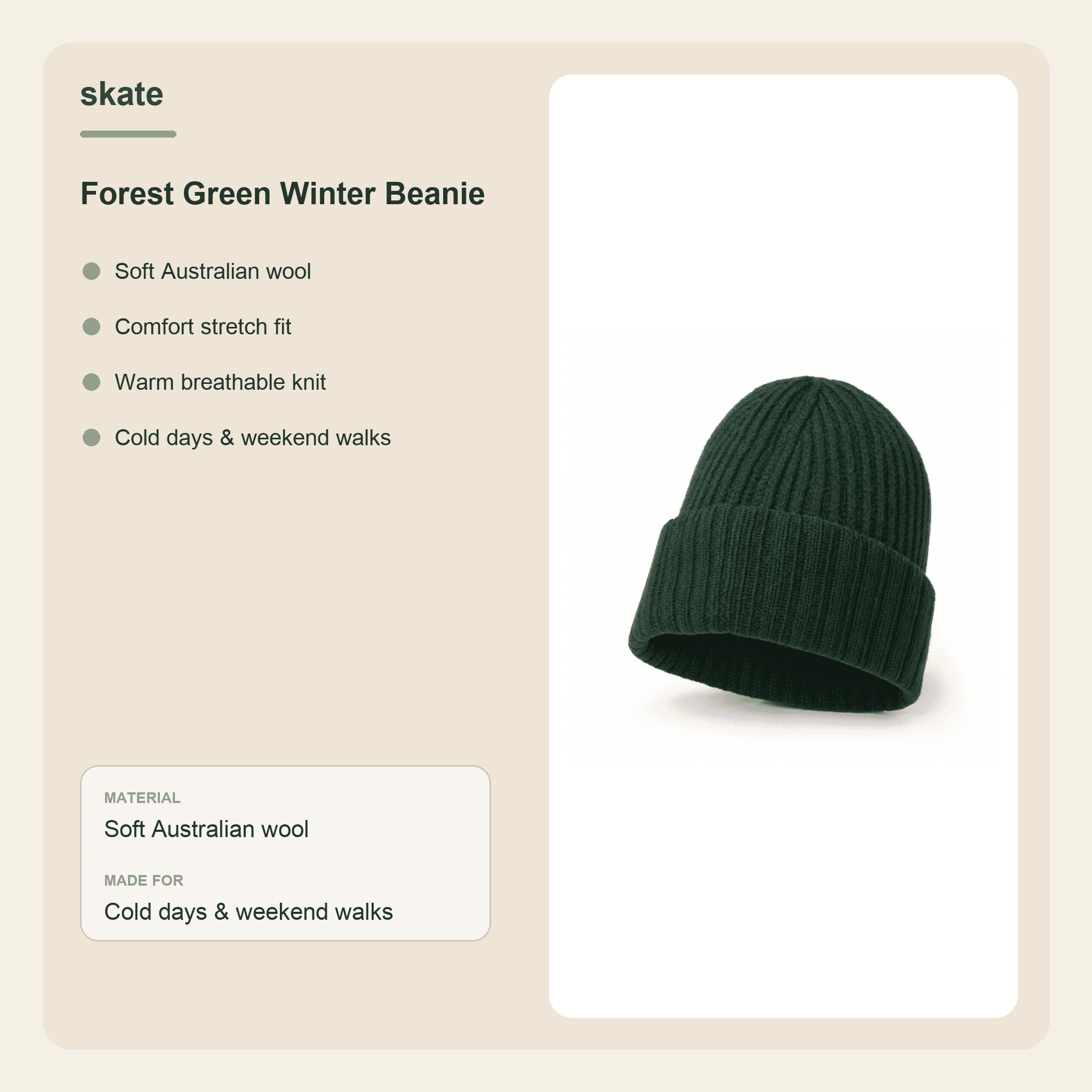 Forest Green Winter Beanie Details