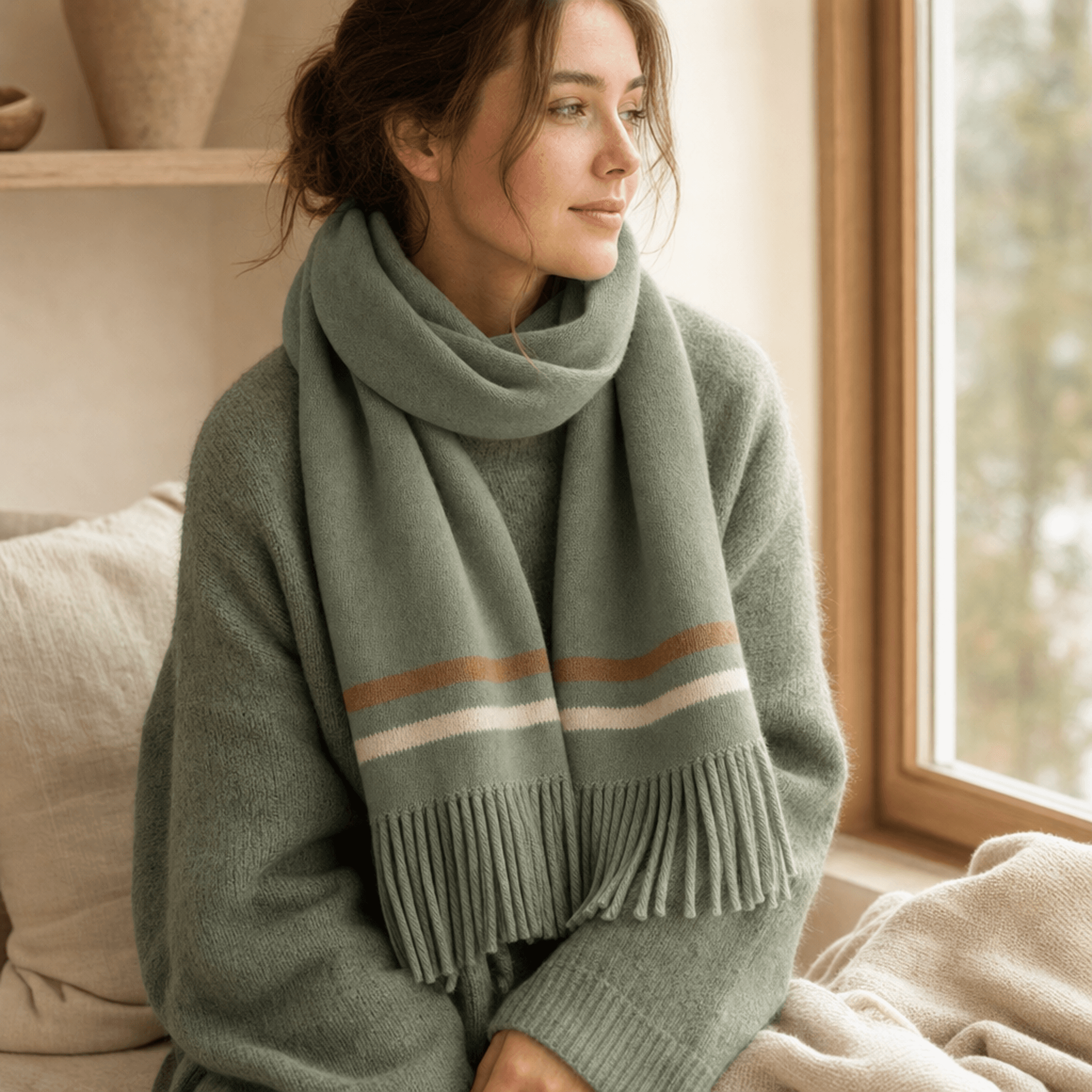 Sage Green Wool Scarf — alternate view