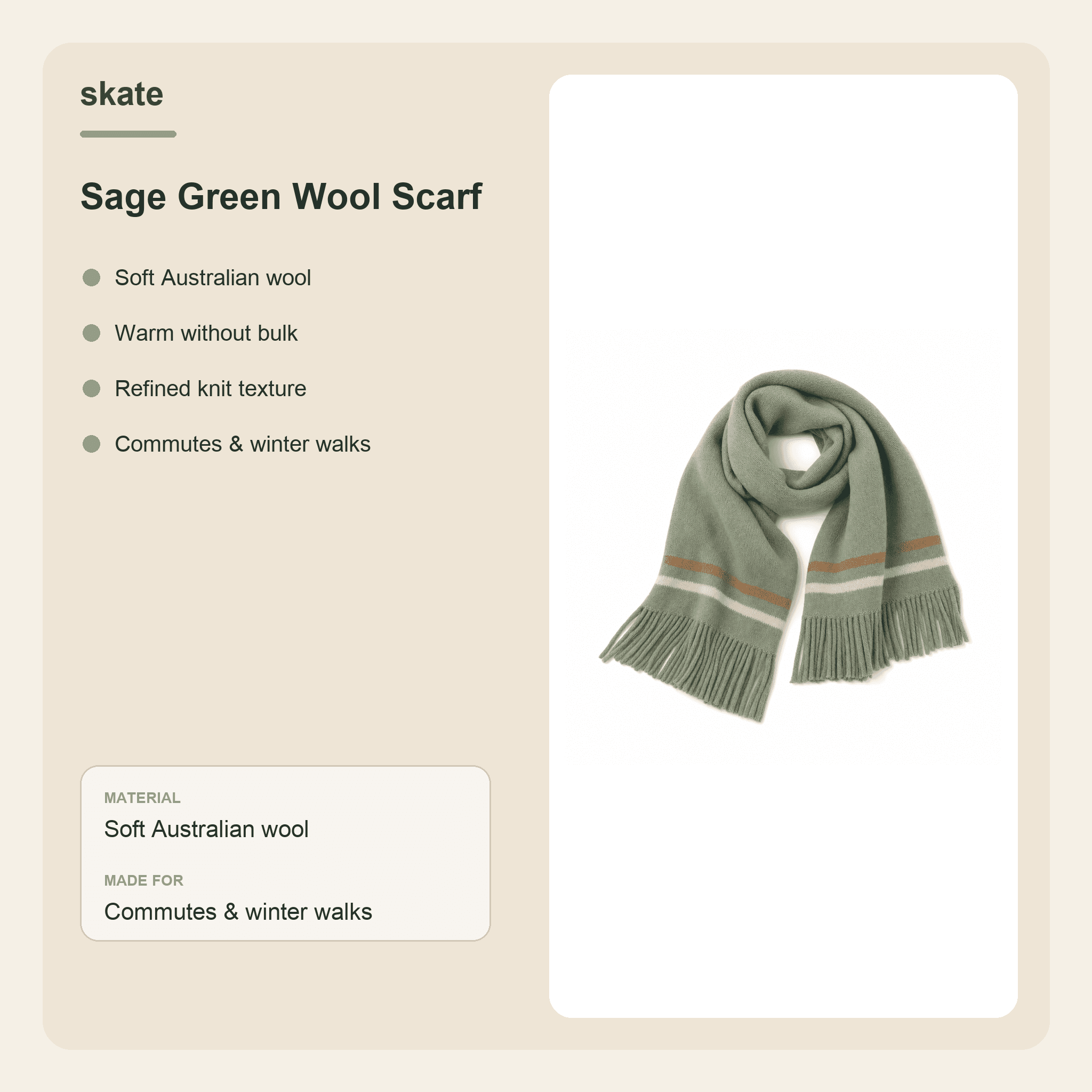 Sage Green Wool Scarf Details