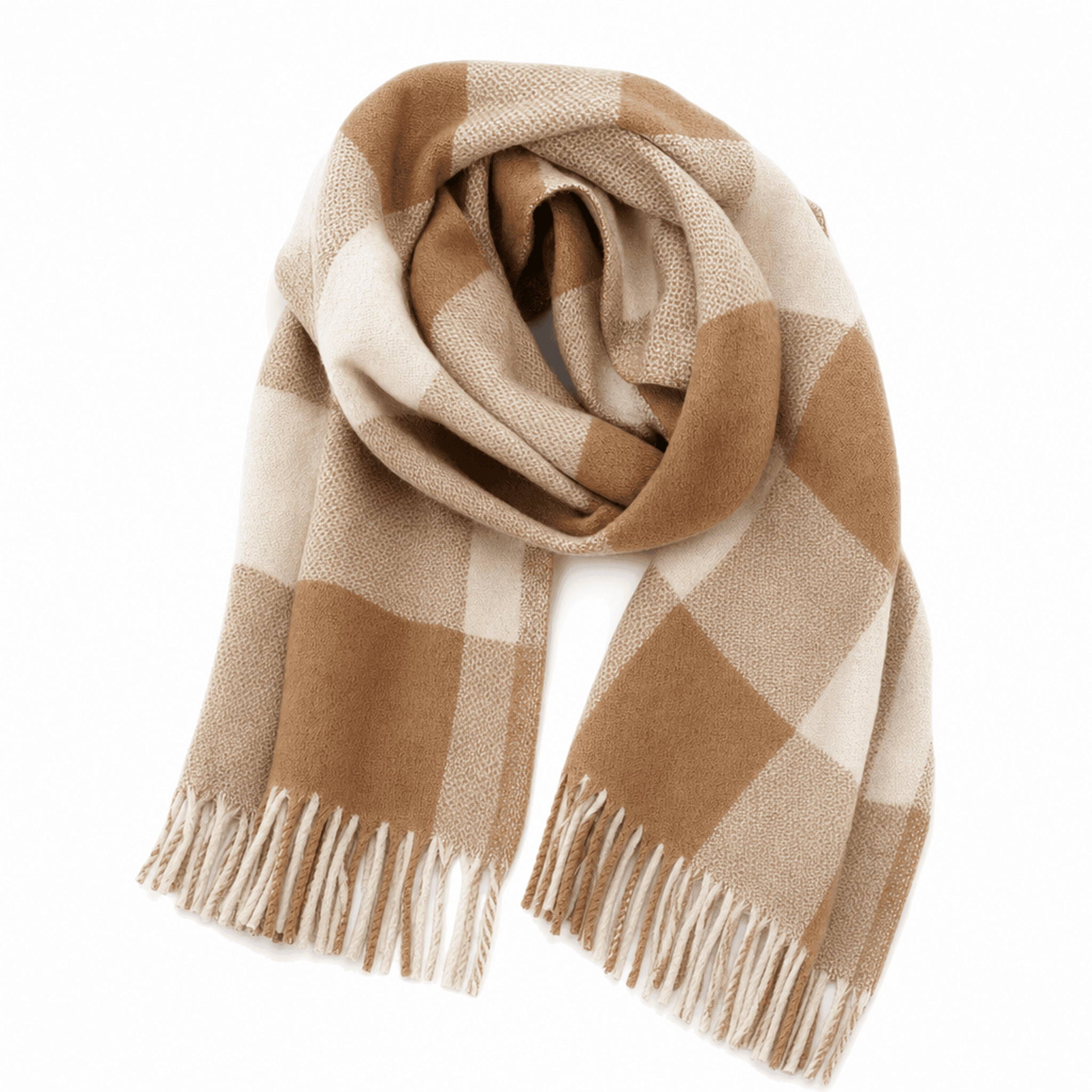 Camel Check Wool Scarf