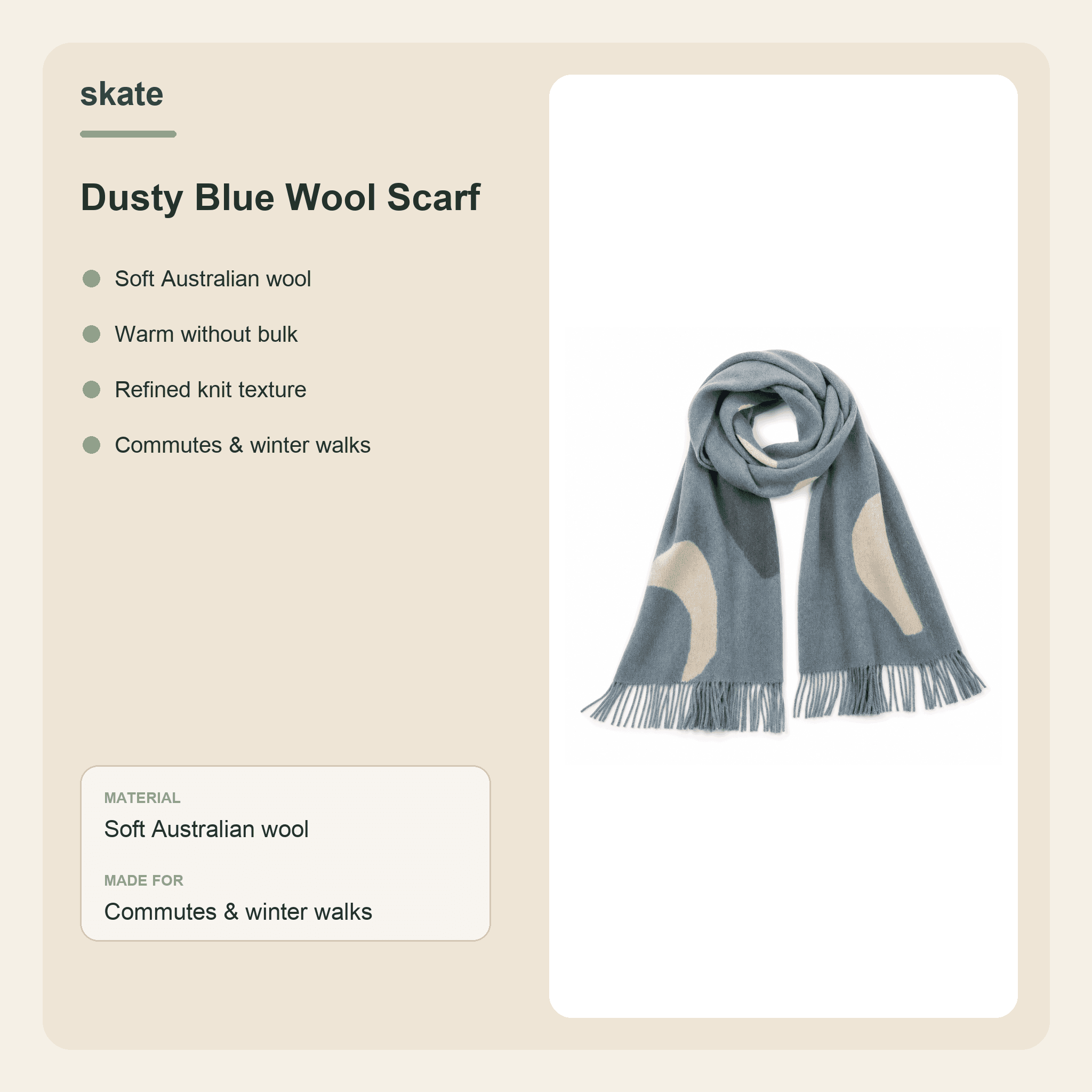 Dusty Blue Wool Scarf Details