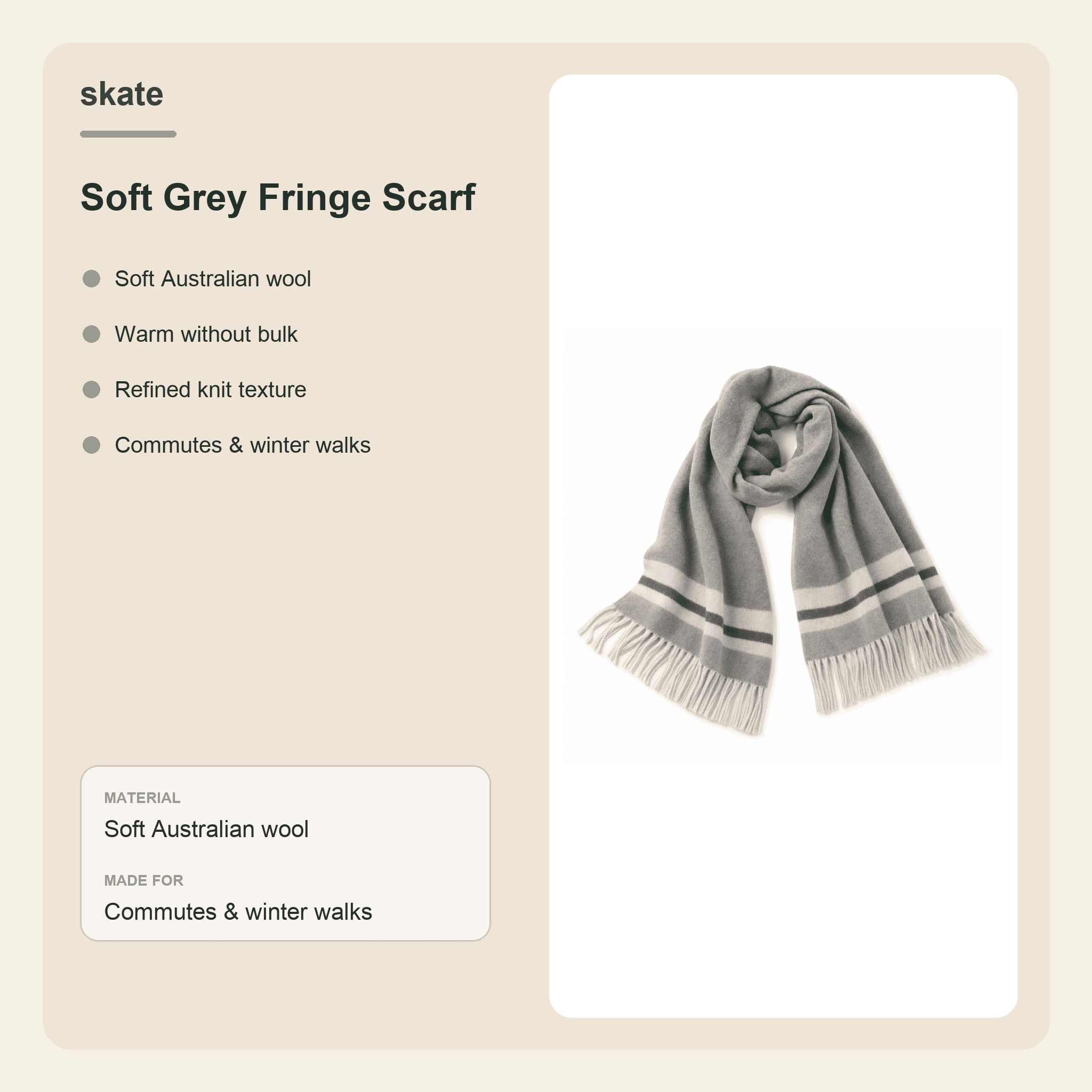 Soft Grey Fringe Scarf Details