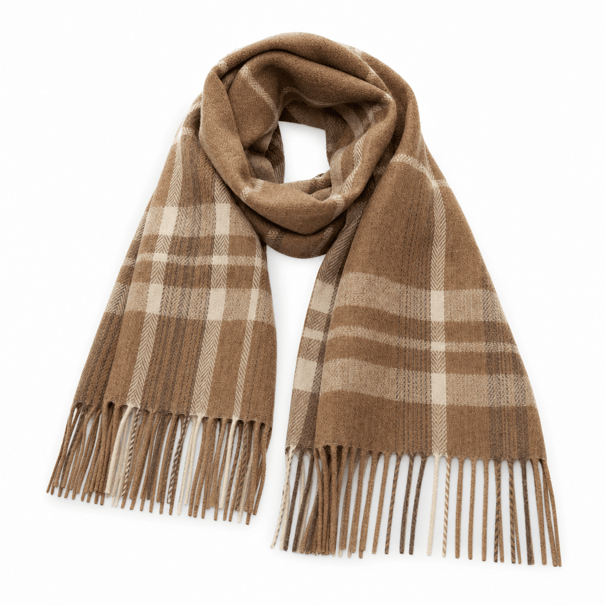 Brown Tartan Wool Scarf
