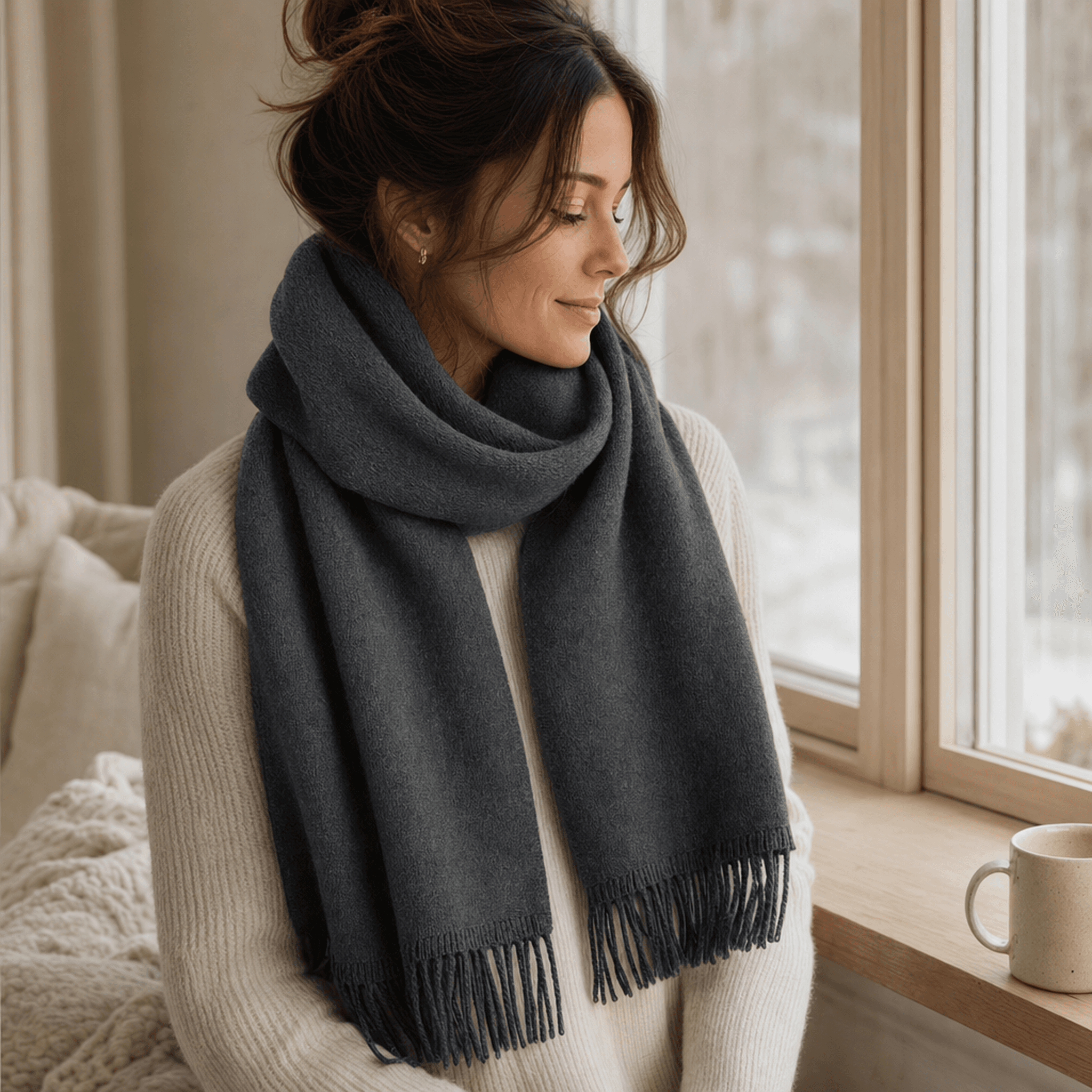 Charcoal Classic Wool Scarf — alternate view