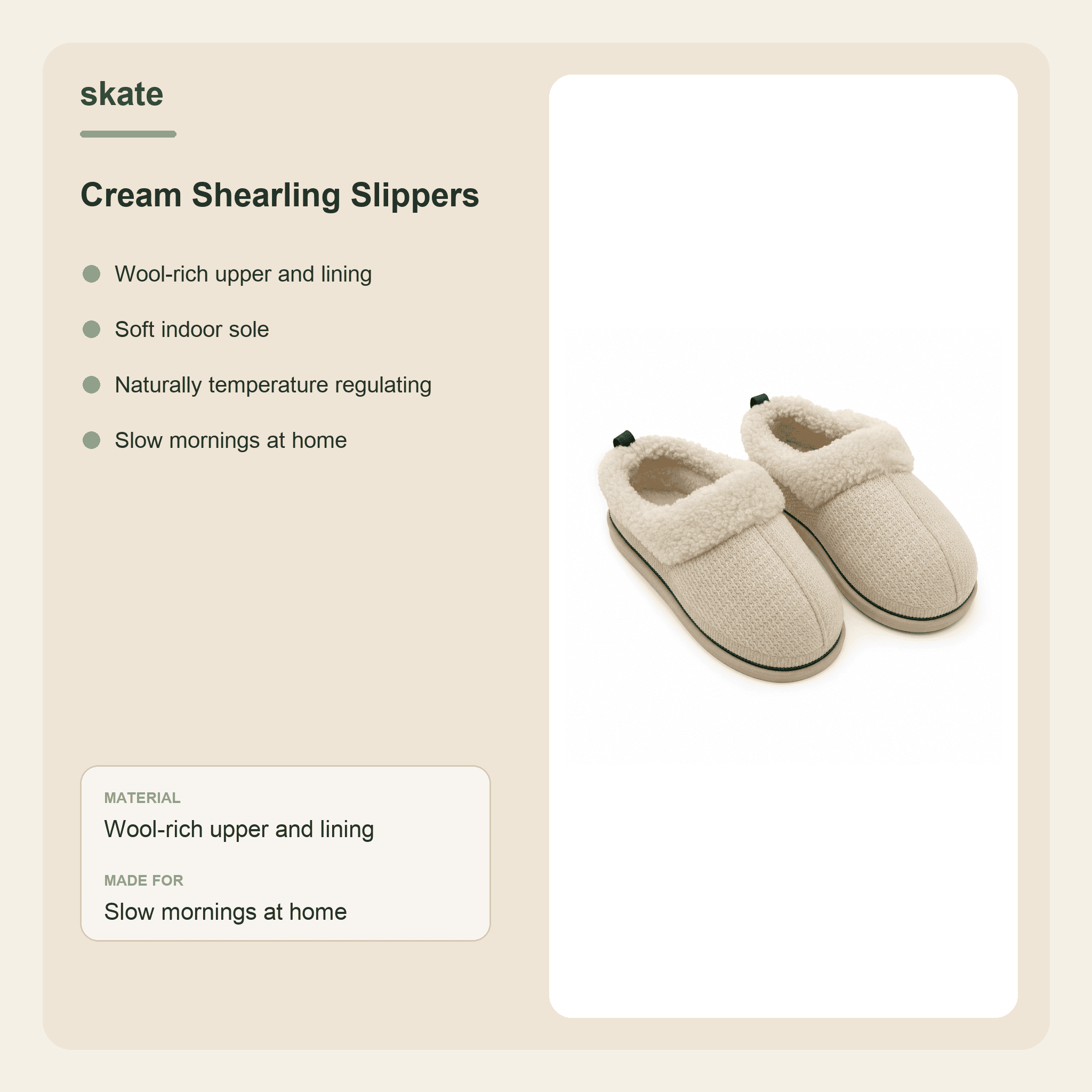 Cream Shearling Slippers Details