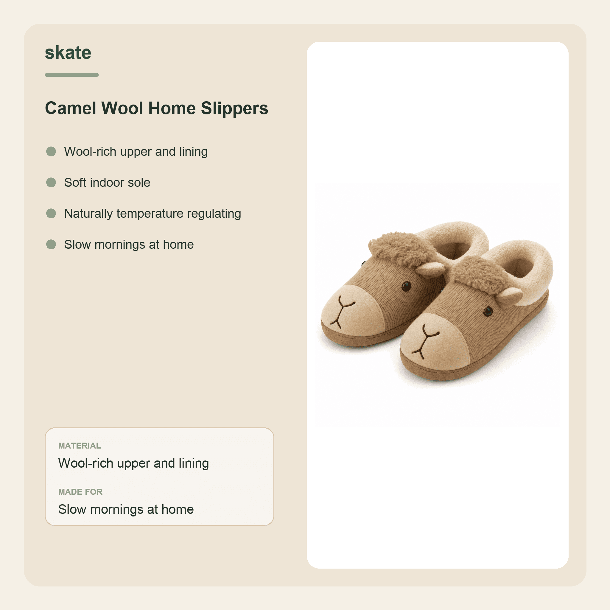 Camel Wool Home Slippers Details