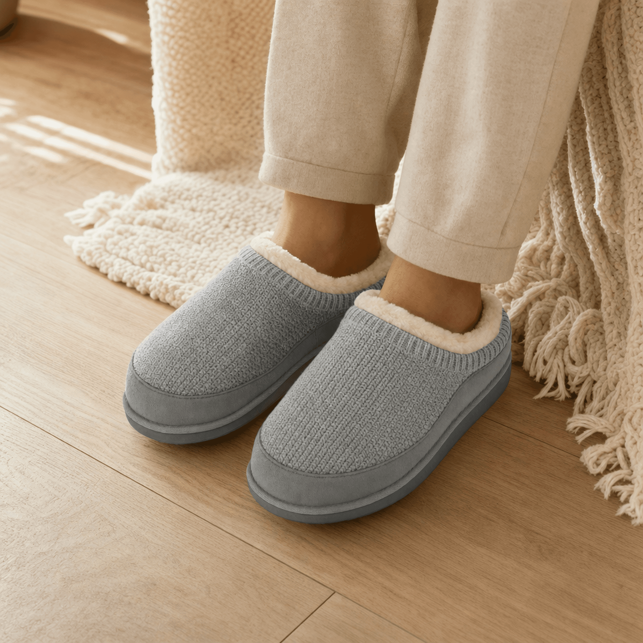 Grey Cozy Mule Slippers — alternate view