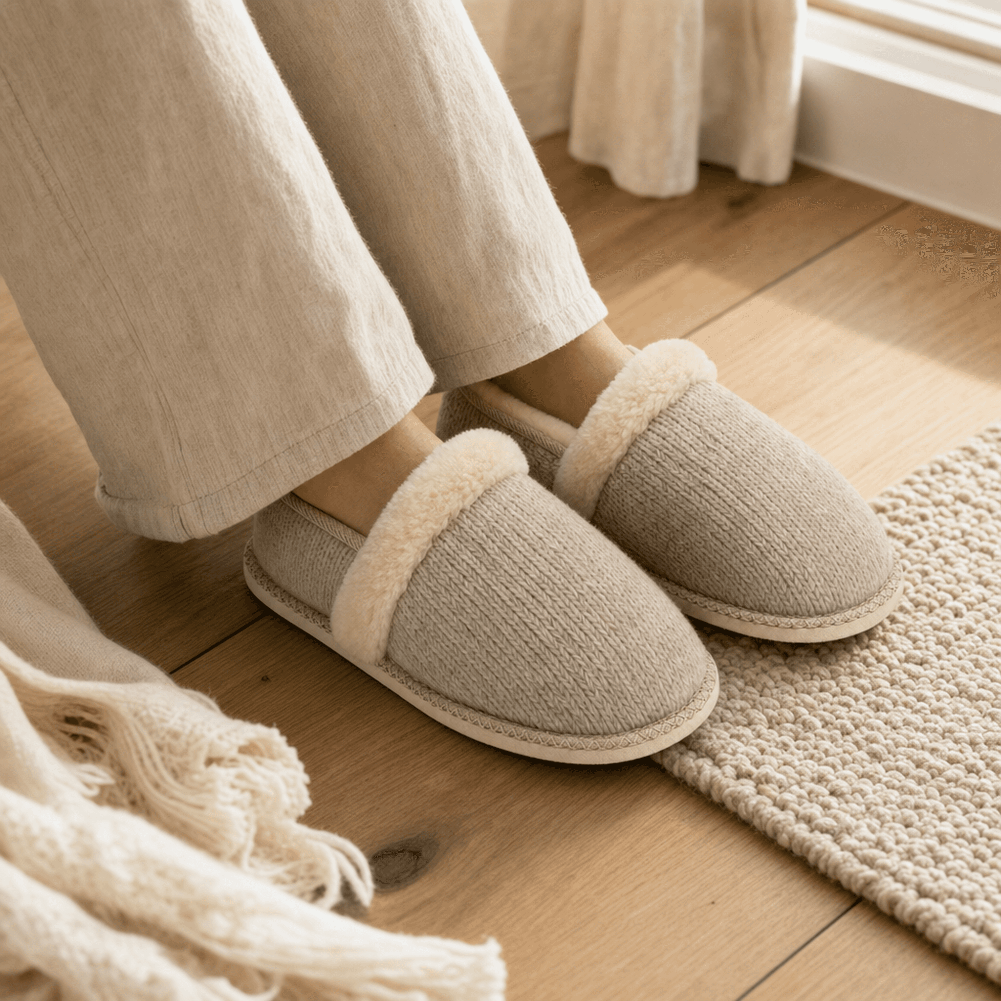 Oatmeal Indoor Wool Slippers — alternate view