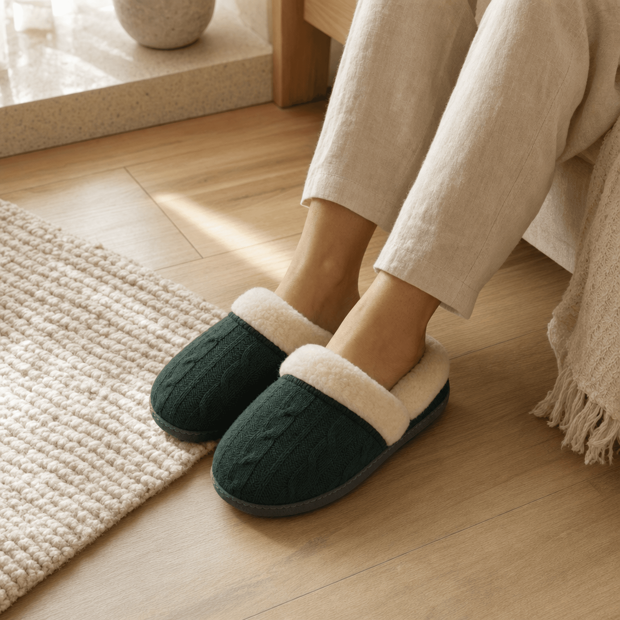Forest Green Winter Slippers — alternate view