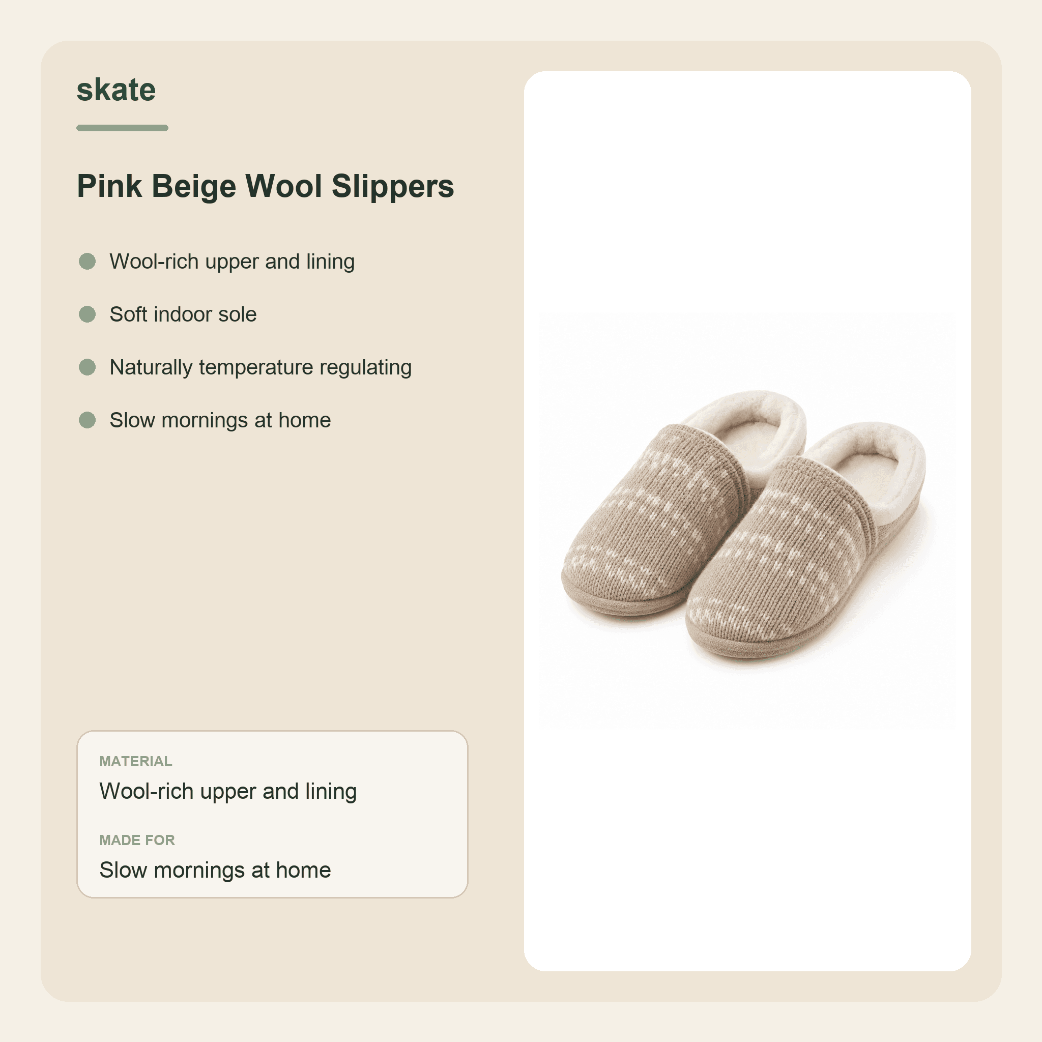 Pink Beige Wool Slippers Details