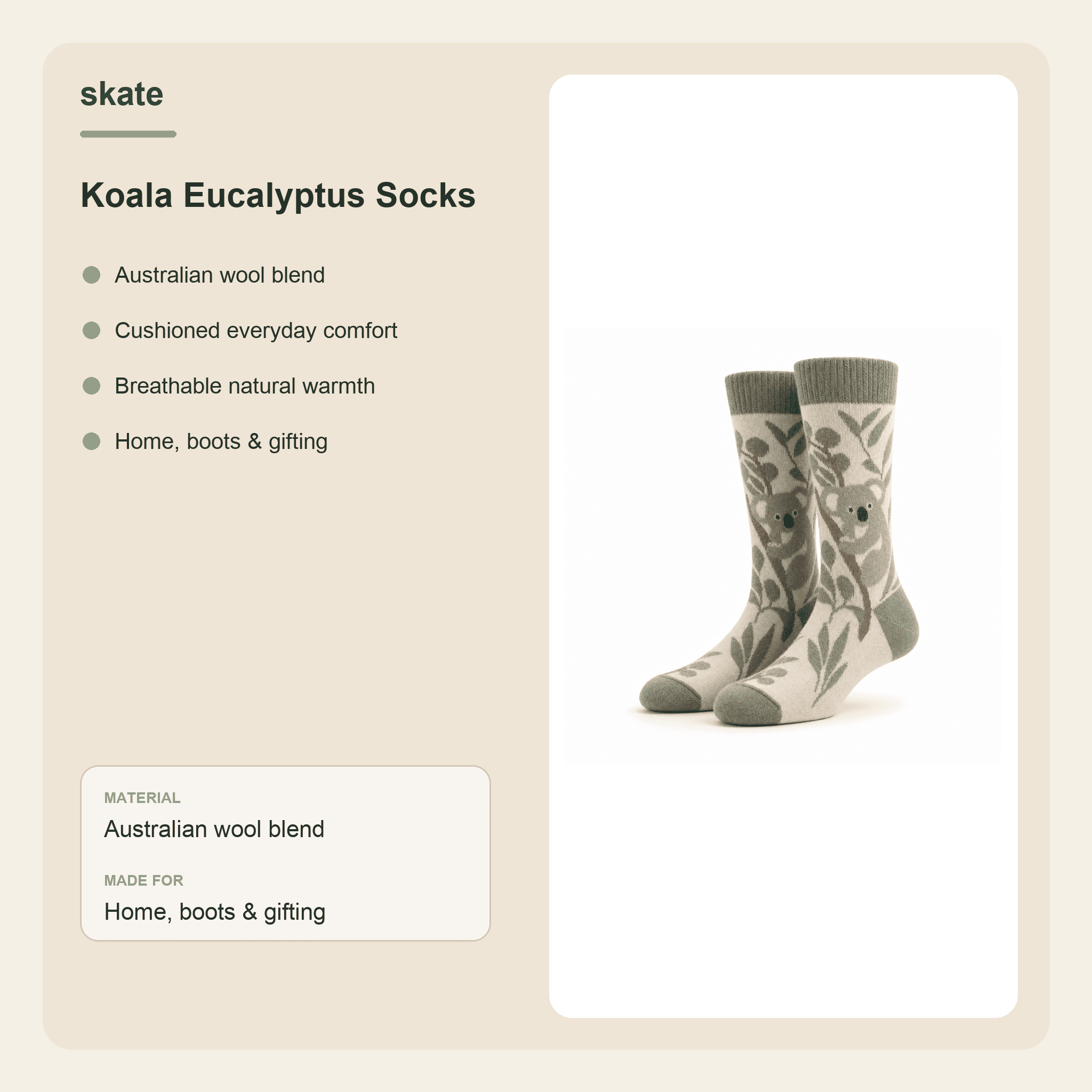 Koala Eucalyptus Socks Details