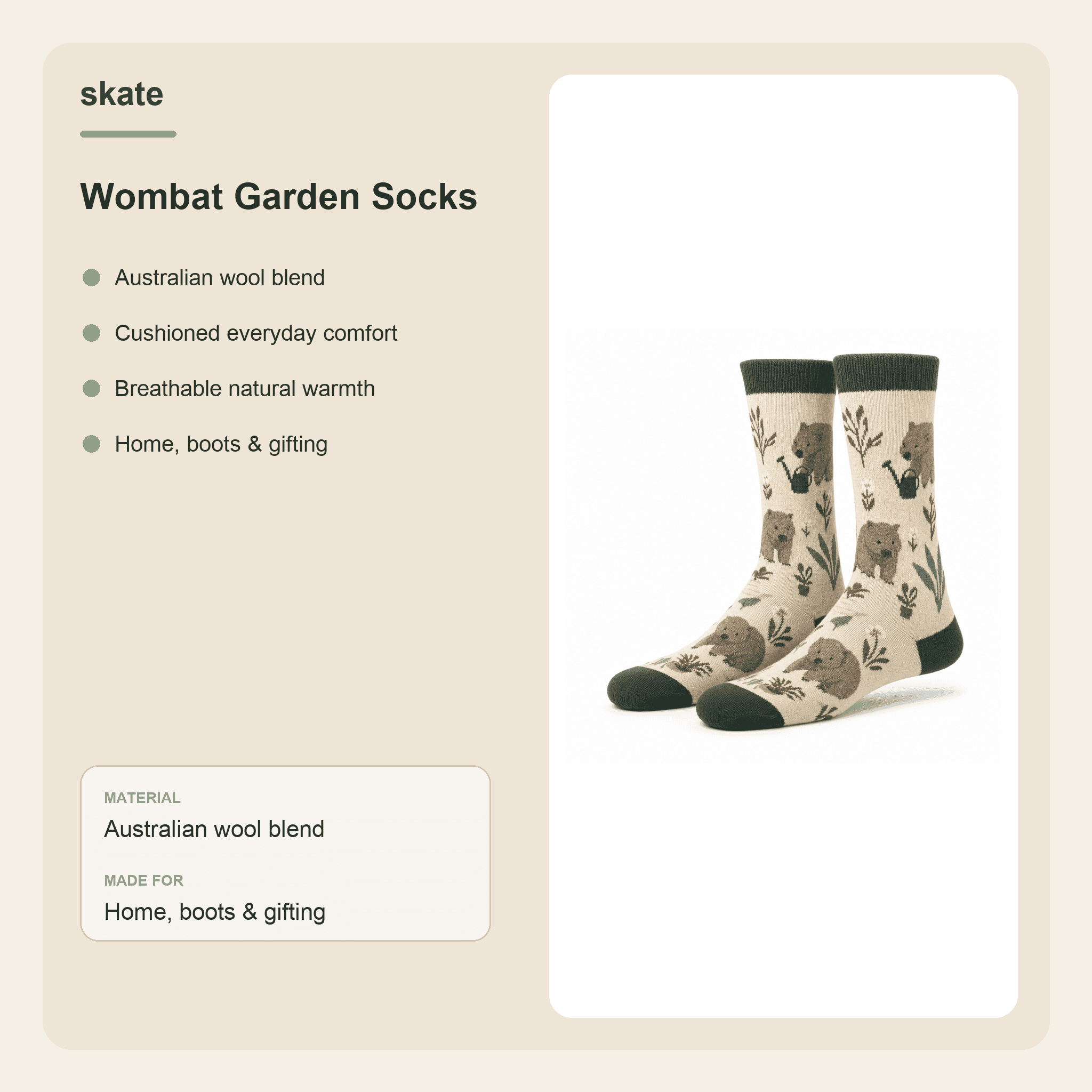 Wombat Garden Socks Details