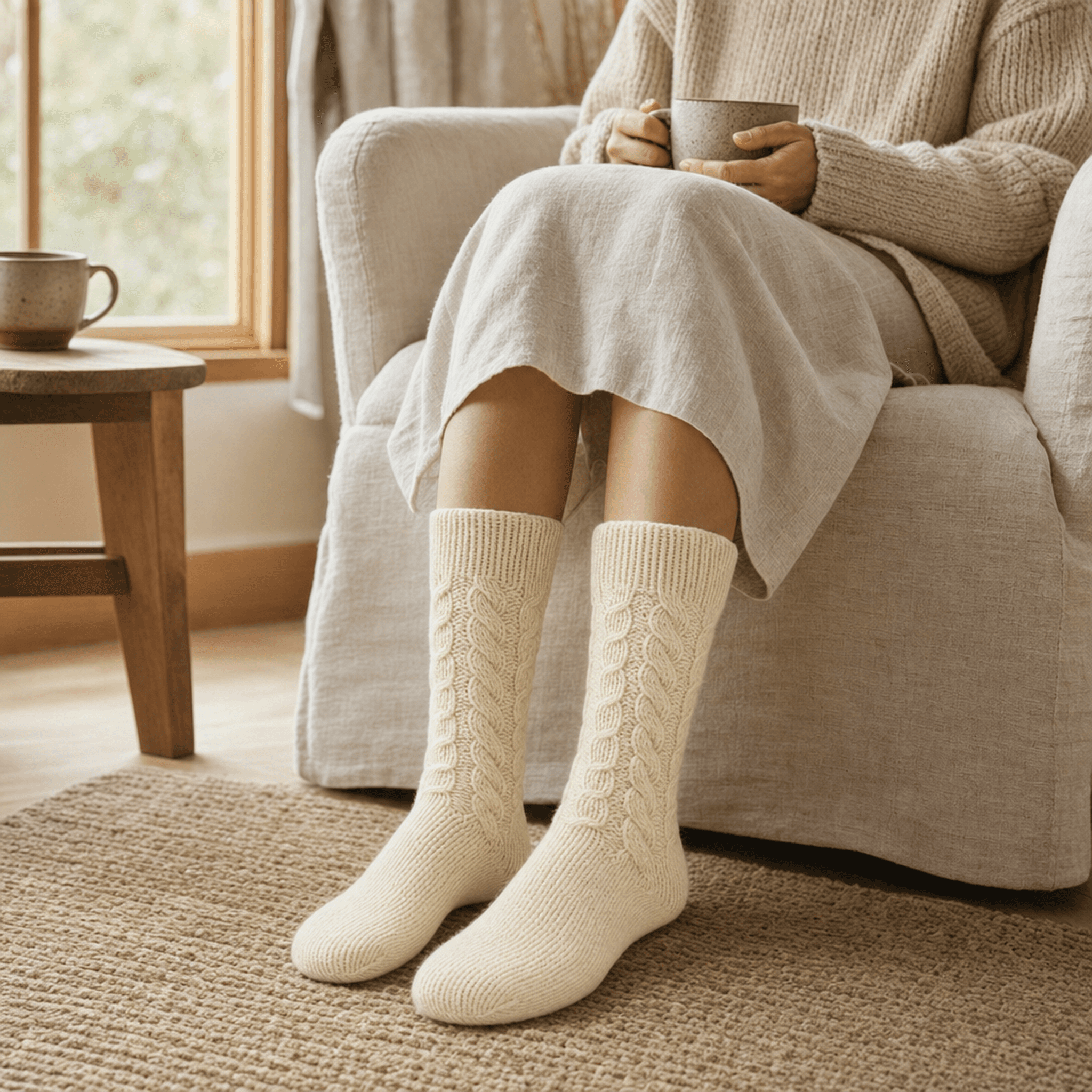 Cream Cable Knit Wool Socks — alternate view