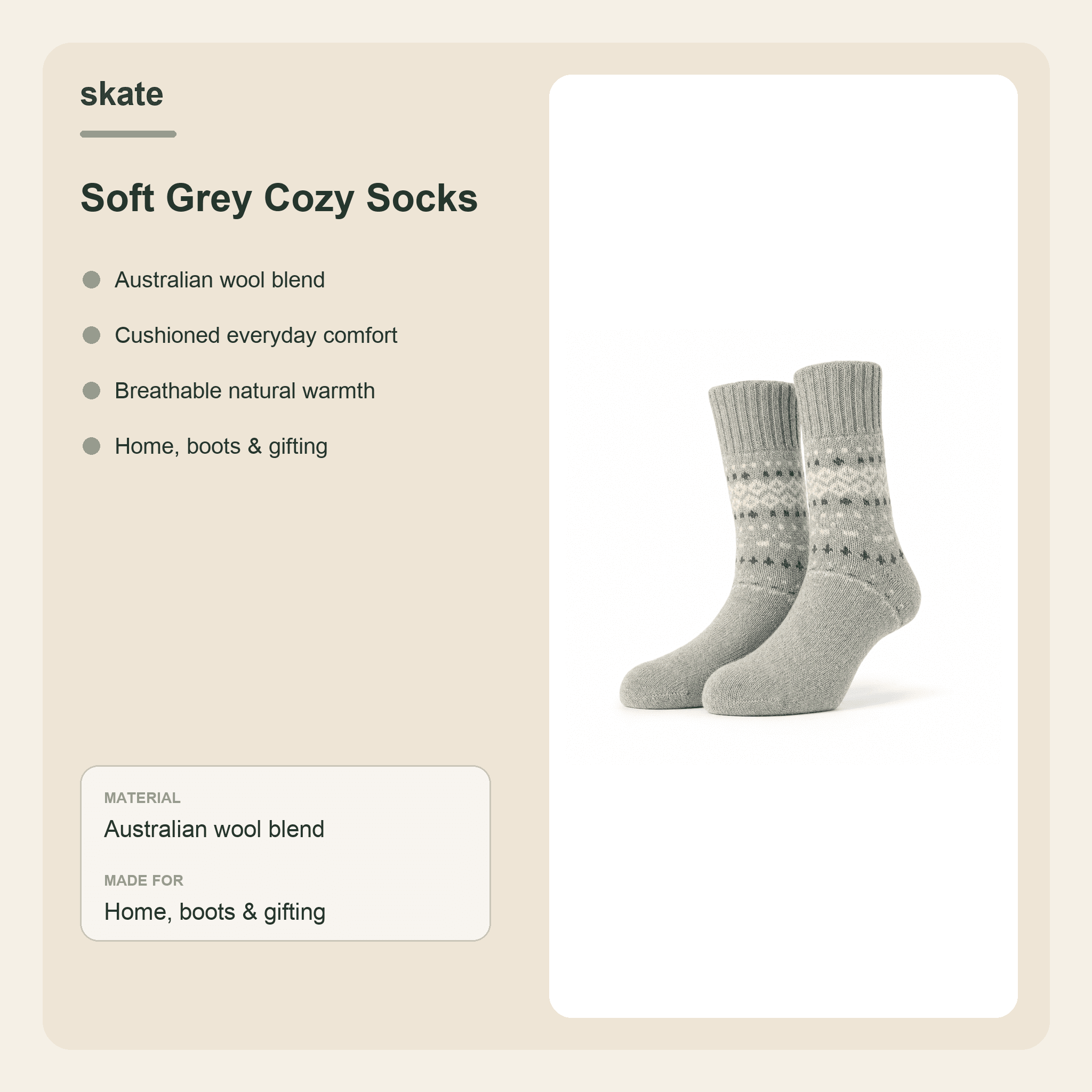 Soft Grey Cozy Socks Details