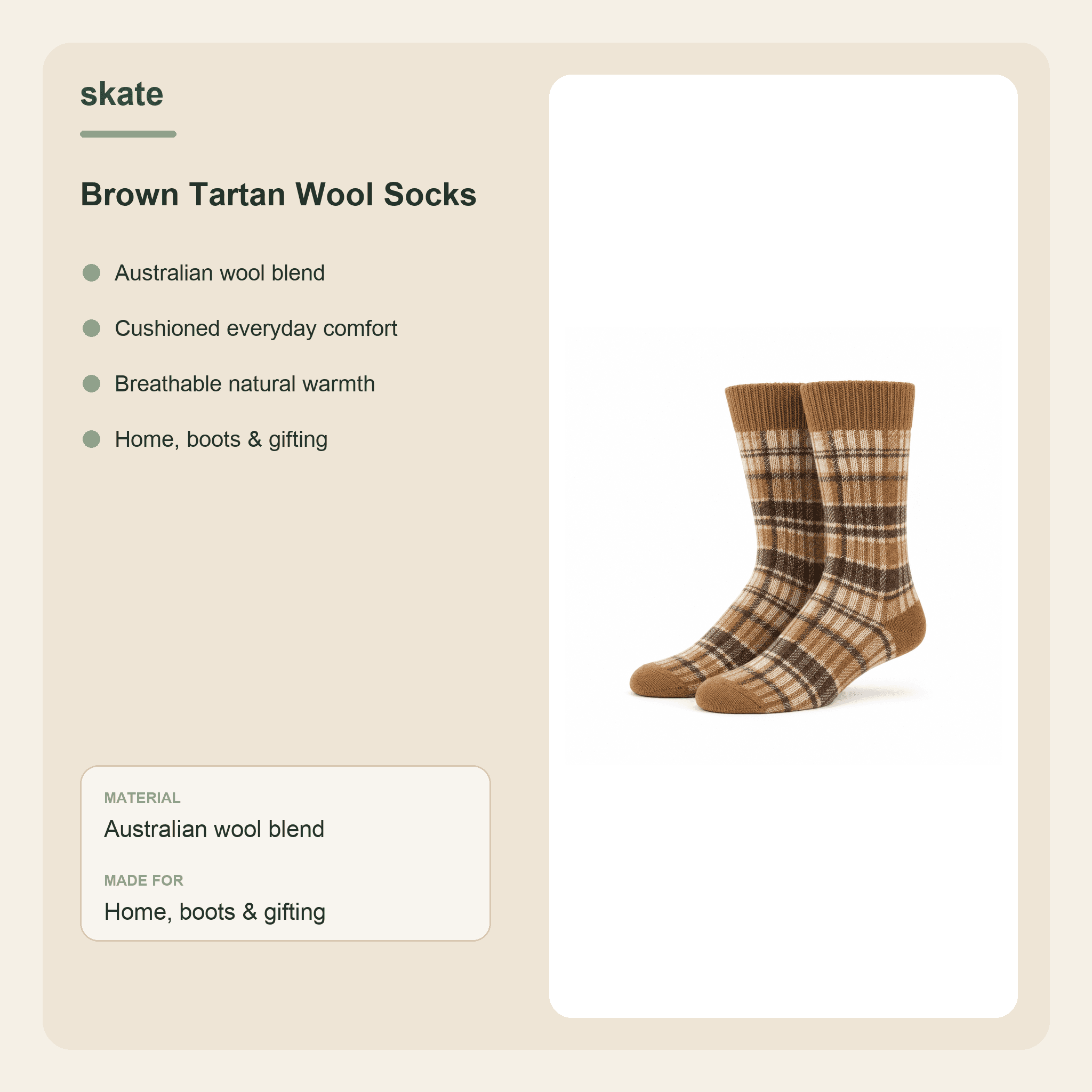 Brown Tartan Wool Socks Details