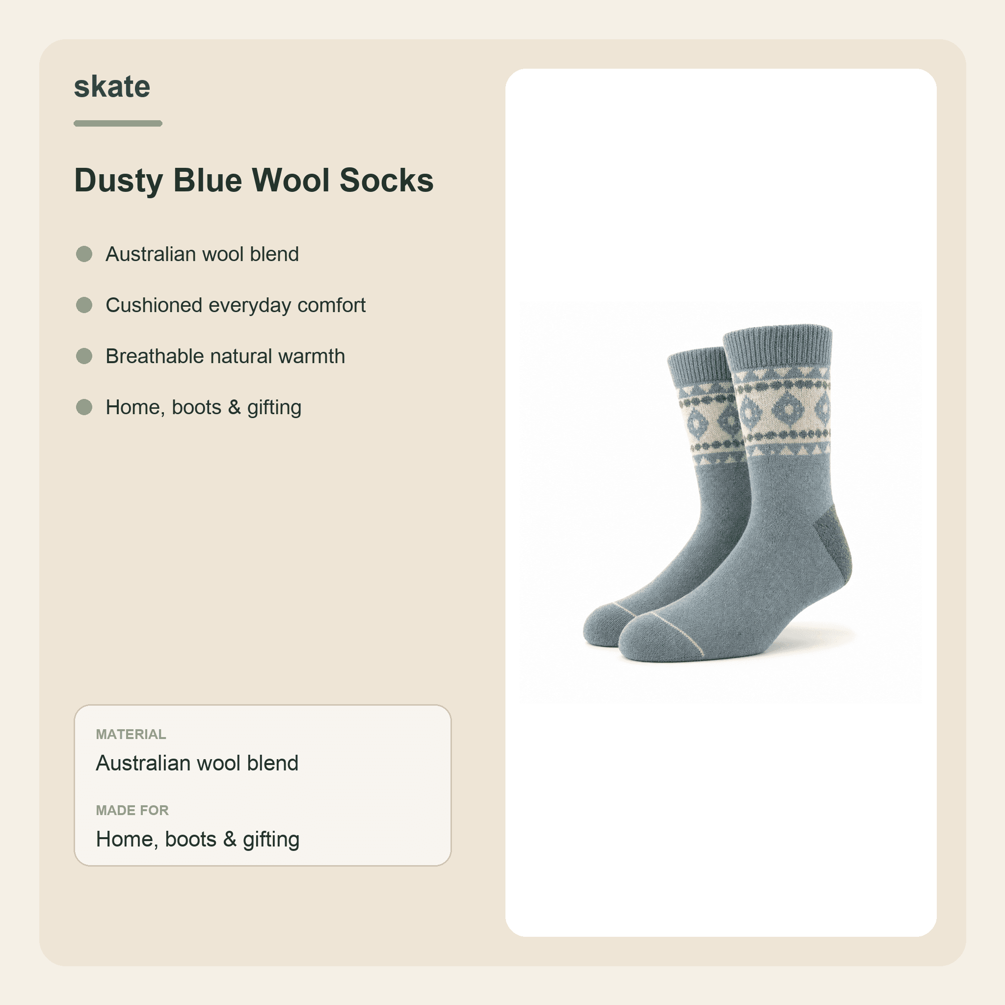 Dusty Blue Wool Socks Details